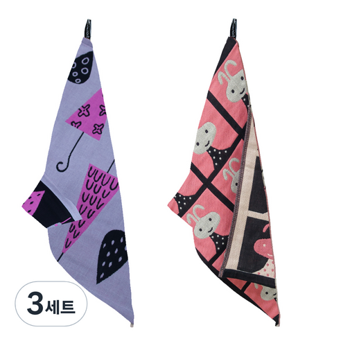 북유럽풍 순면 일러스트 면행주 2종 세트, 3세트, 009 빗방울그레이, 랜덤발송