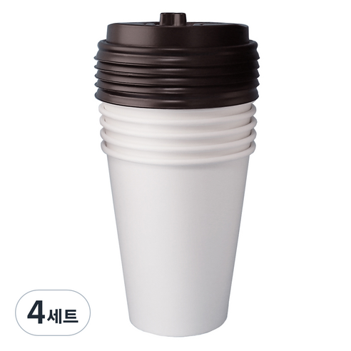 블룸엣홈 카페 무지 종이컵 240ml x 25p + 뚜껑 블랙 25p 세트, 4세트