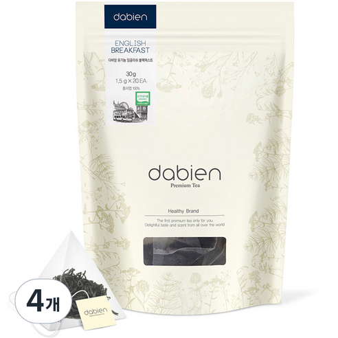 다비앙 유기농 잉글리쉬 블랙퍼스트 홍차 티백, 1.5g, 20개입, 4개
