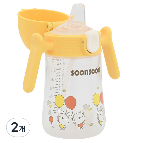 순수아 유아용 추달린 원터치 스파우트컵 240ml, 옐로우, 2개