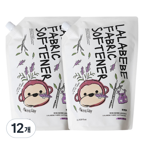 케이맘 마더케이 랄라베베 섬유유연제 자작나무향 리필, 12개, 1.3L