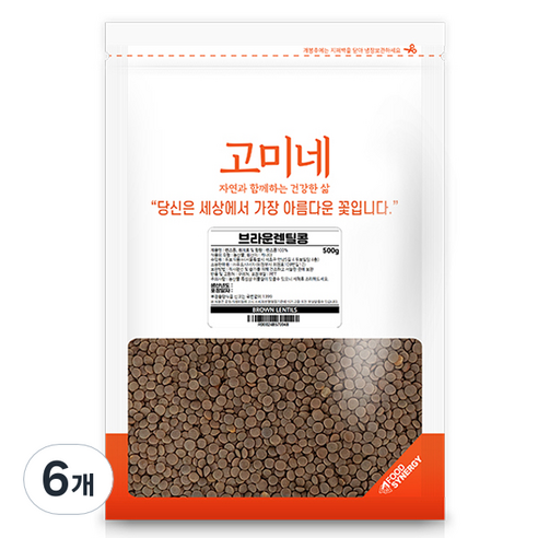 고미네 브라운 렌틸콩, 500g, 6개