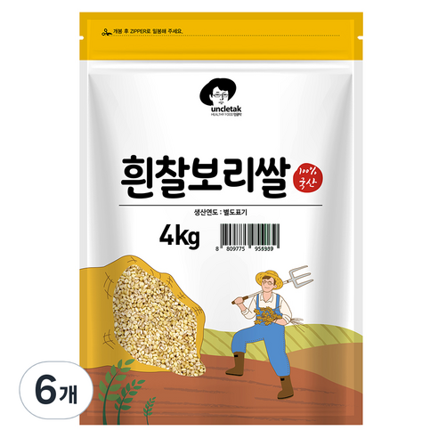 엉클탁 국산 흰찰보리쌀, 4kg, 6개