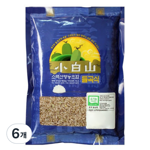 소백산영농조합 유기농 현미, 1kg, 6개