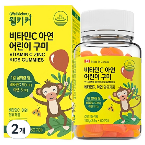 닥터포이 웰키커 비타민C 아연 어린이 구미 영양제 150g, 2개, 60정