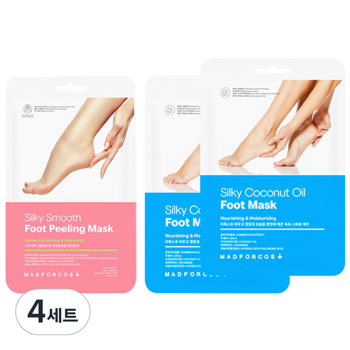 매드포코스 저자극 각질제거 보습영양 실키 스무스 풋 필링 마스크팩 40ml + 수분영양충전 힐링 홈케어 보들보들 코코넛오일 발팩 16ml x 2p, 2매입, 4세트