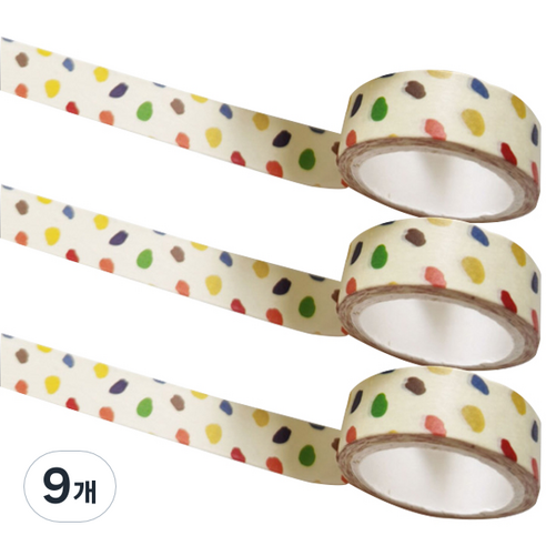 마켓A 리핏 프린팅 종이 마스킹테이 1.5cm x 5m, 9개, 컬러스톤