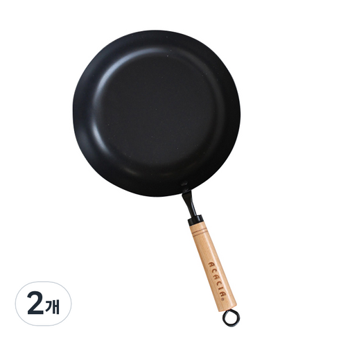 아카시아 인덕션 쉐프스틸 우드핸들 프라이팬, 26 x 26 x 47 cm (손잡이포함), 2개