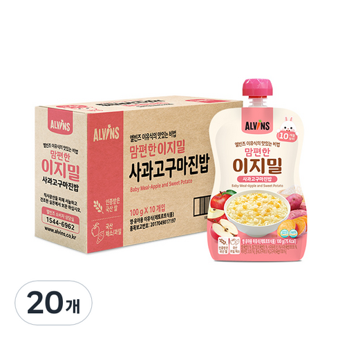 엘빈즈 이지밀 맘편한 파우치 이유식 10개월 이상, 20개, 사과고구마진밥