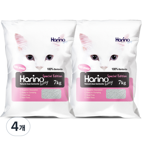 테비토퍼 하리노 스폐셜에디션 고양이모래, 7kg, 4개, 베이비파우더