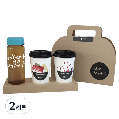 1AM 쥬뗌므 프리미엄 크라프트 Heart to H 보틀 블랜딩차세트 하늘뚜껑, 패키지 + 티백세트(테이크아웃잔 2p + 루비 캐모마일 3p + 트리플 베리 3p) + Heart to H 보틀 스티커 + 트라이탄 보틀 + 감사합니다 패키지 스티커, 2세트