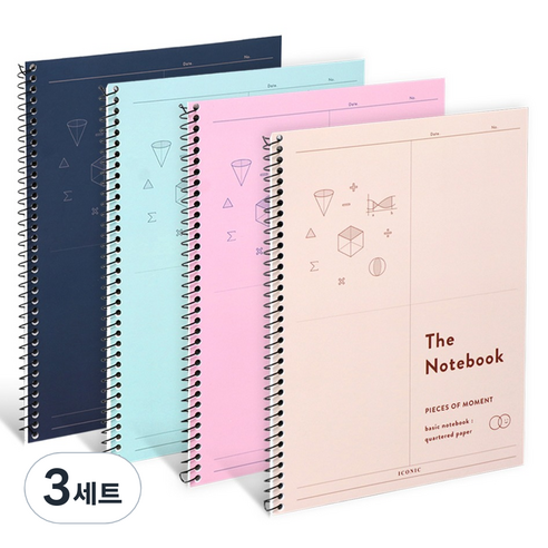 아이코닉 스프링 베이직 수학노트 4종 세트, 크림아몬드, 핑크, 민트, 네이비, 3세트