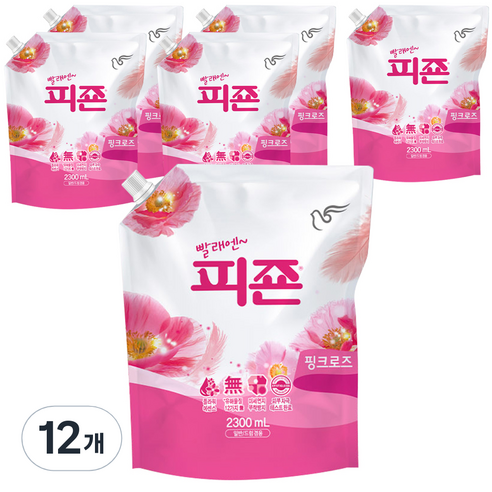 피죤 레귤러 섬유유연제 핑크로즈 리필, 2.3L, 12개