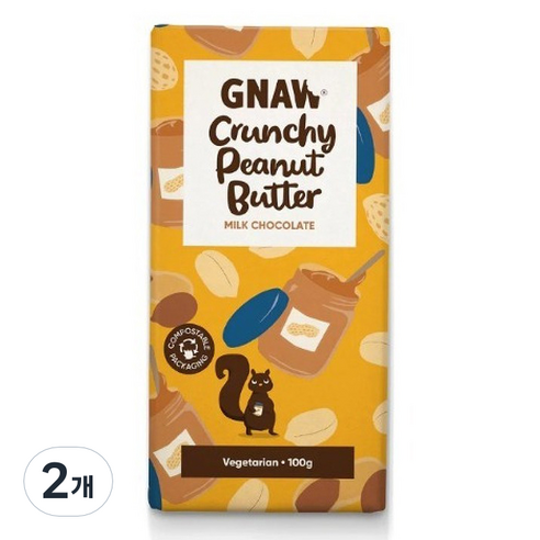 GNAW 밀크 초콜릿 크런치 땅콩 버터 바, 100g, 2개