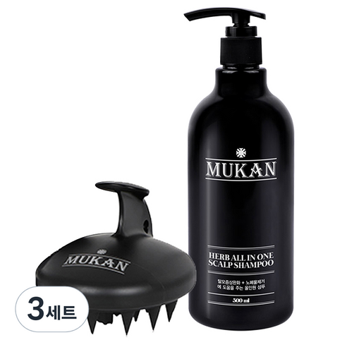 무칸 허브 올인원 두피 샴푸 500ml + 두피 케어 샴푸 브러쉬, 3세트