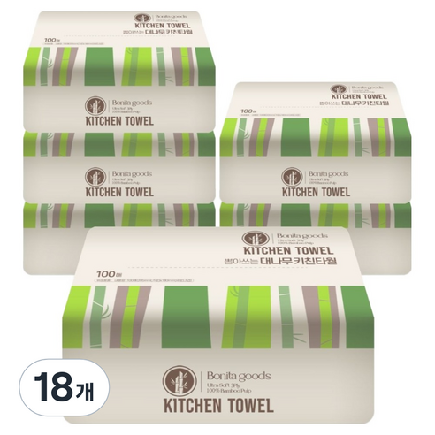 보니타굿즈 뽑아쓰는 대나무 각키친타올 3겹, 100개입, 18개