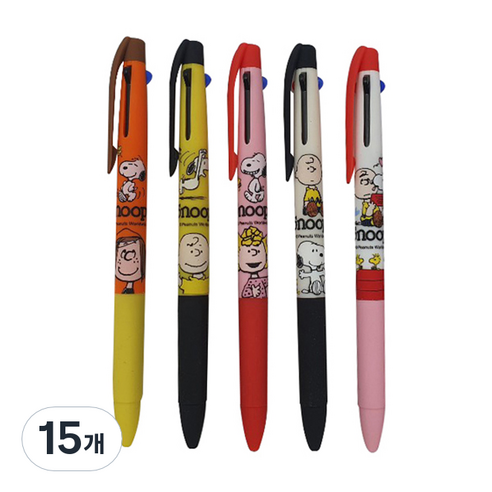 피너츠 스누피 3색 볼펜 0.5mm, 랜덤 발송, 15개