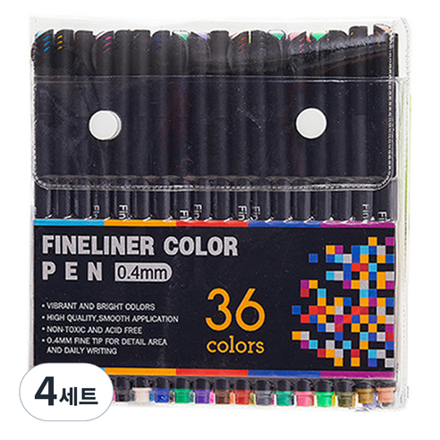 코히모 캘리그라피 피그먼트 파인라이너 컬러 드로잉펜 세트 0.4mm, 4세트, 36색