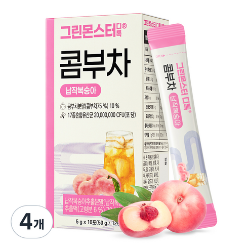 그린몬스터 디톡 콤부차 납작복숭아 50g, 5g, 10개입, 4개