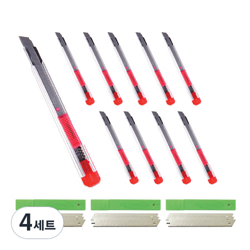 화신 207 투명 커터칼 소 10p + 309 커터날 소 3p, 4세트, 랜덤발송(커터칼)