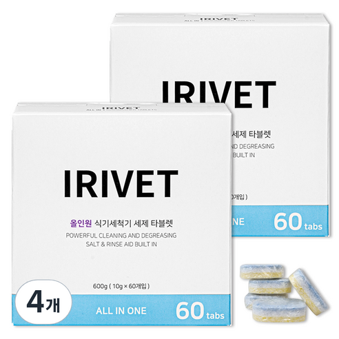 아이리벳 올인원 식기세척기 세제 타블렛, 4개, 600g