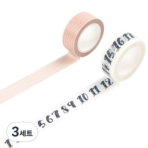 라이프포인트 라이프스타일 디자인마스킹테이프 세트 15 mm x 7 m, 02격자, 08넘버, 3세트