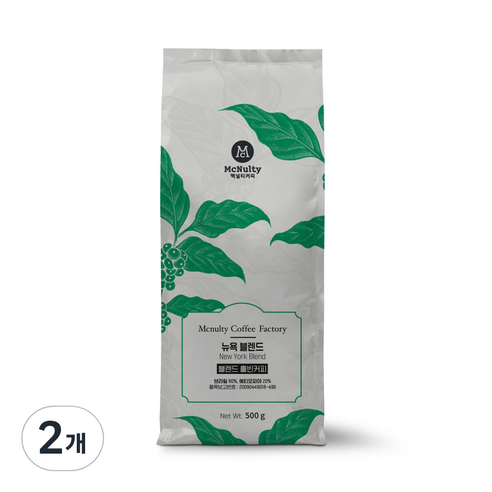 맥널티 뉴욕 블렌드 커피, 홀빈(분쇄안함), 2개, 500g