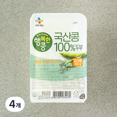행복한콩 국산콩 두부 찌개용, 180g, 4개