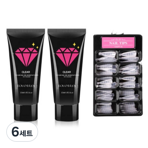 고고블랑 네일연장 폴리젤 30ml 세트, 폴리젤 클리어 + 클리어화이트 + 연장팁 스틸레토 100p + 구성품 3종, 6세트