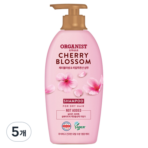 오가니스트 엘라스틴 체리블라썸 수분 영양 샴푸, 750ml, 5개