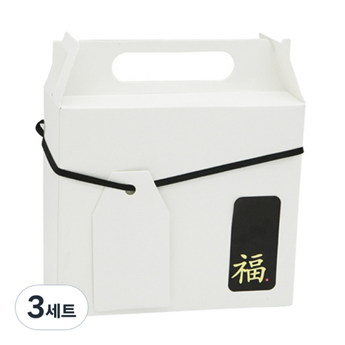 도나앤데코 심플 사각 태그 핸들상자 화이트 10p + 끈 10p + 태그 10p + 새해맞이 금박 세로형 복 스티커 3 x 6 cm 블랙 10p, 혼합 색상, 3세트