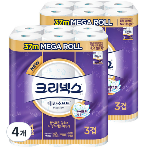 크리넥스 3겹 데코 & 소프트 화장지 37m, 24개입, 4개