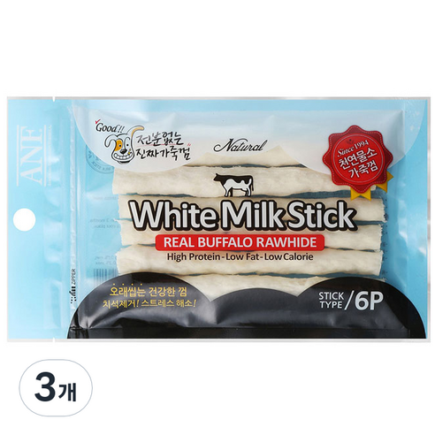 ANF 화이트밀크스틱 강아지껌 6p, 밀크, 40g, 3개