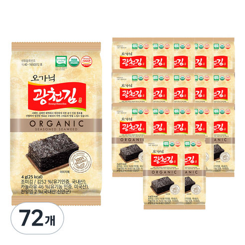 광천김 오가닉 도시락김, 4g, 72개