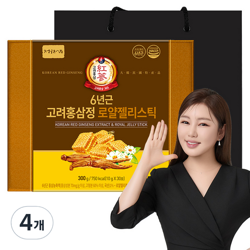 정원삼 6년근 고려홍삼정 로얄젤리스틱 + 쇼핑백, 300g, 4개