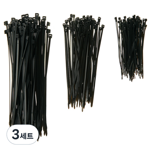 코멧 홈 고강도 PA66 케이블타이 대 100개 + 중 100개 + 소 100개, 블랙, 3세트