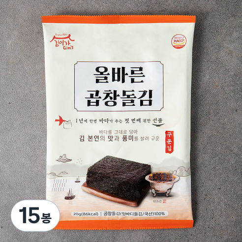 김이가 올바른 구운 곱창돌김, 20g, 15개