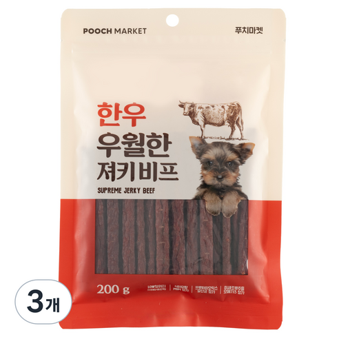 푸치마켓 강아지 우월한 져키 비프, 3개, 200g, 소고기맛