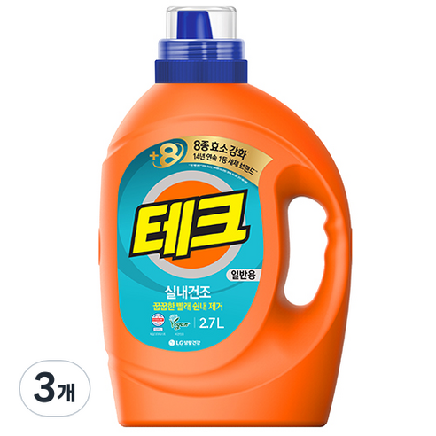 [비건라이프] 테크 실내건조 세탁세제 일반용 본품, 2.7L, 3개