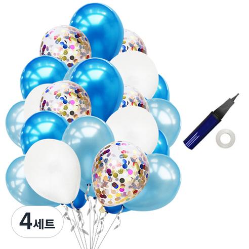 윰스 파티장식 스팽클 풍선 40p + 리본 + 펌프, 블루화이트, 4세트