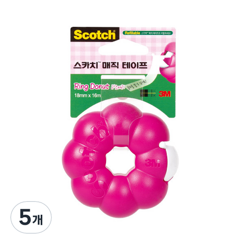 3M 링도넛 매직 테이프 디스펜서, 라즈베리, 5개