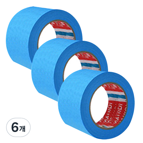 다다 칼라 마스킹 종이테이프 50mm x 15m, 블루, 6개