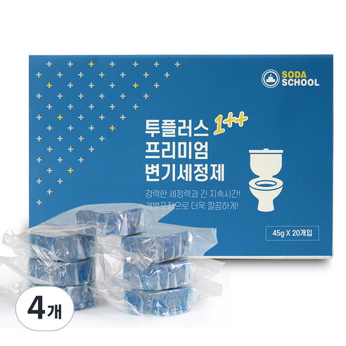 소다스쿨 투플러스 프리미엄 변기세정제 20p, 900g, 4개