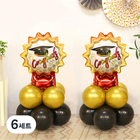 졸업 풍선 기둥 졸업메달 DIY 세트, 골드(30cm풍선) +  블랙(30cm풍선) + 졸업메달(은박풍선), 6세트