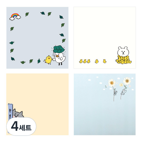 톡톡팬시 캐릭터 떡 메모지 4종 세트, 혼합 색상, 4세트