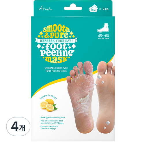 아리얼 스무스 앤 퓨어 풋 필링 마스크 34g, 2개입, 4개