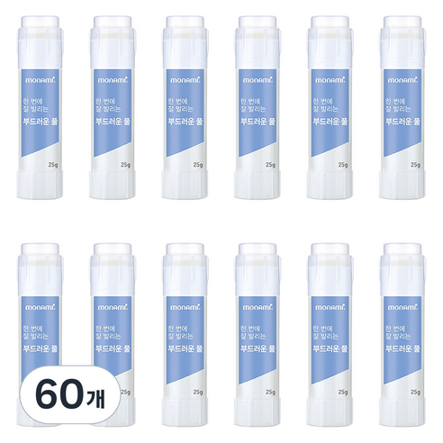 모나미 한 번에 잘 발리는 부드러운 풀, 25g, 60개