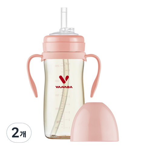 메똔느 바나다 PPSU 회전빨대컵, 260ml, 2개, 파스텔핑크