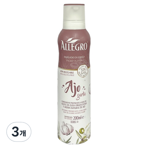ALLEGRO 엑스트라 버진 올리브 오일 마늘향, 3개, 200ml