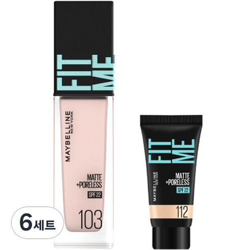 메이블린 핏미 파운데이션 레노 30ml + 미니파운데이션 5ml 세트, 103 페어(파운데이션), 112 내추럴 아이보리(미니파운데이션), 6세트